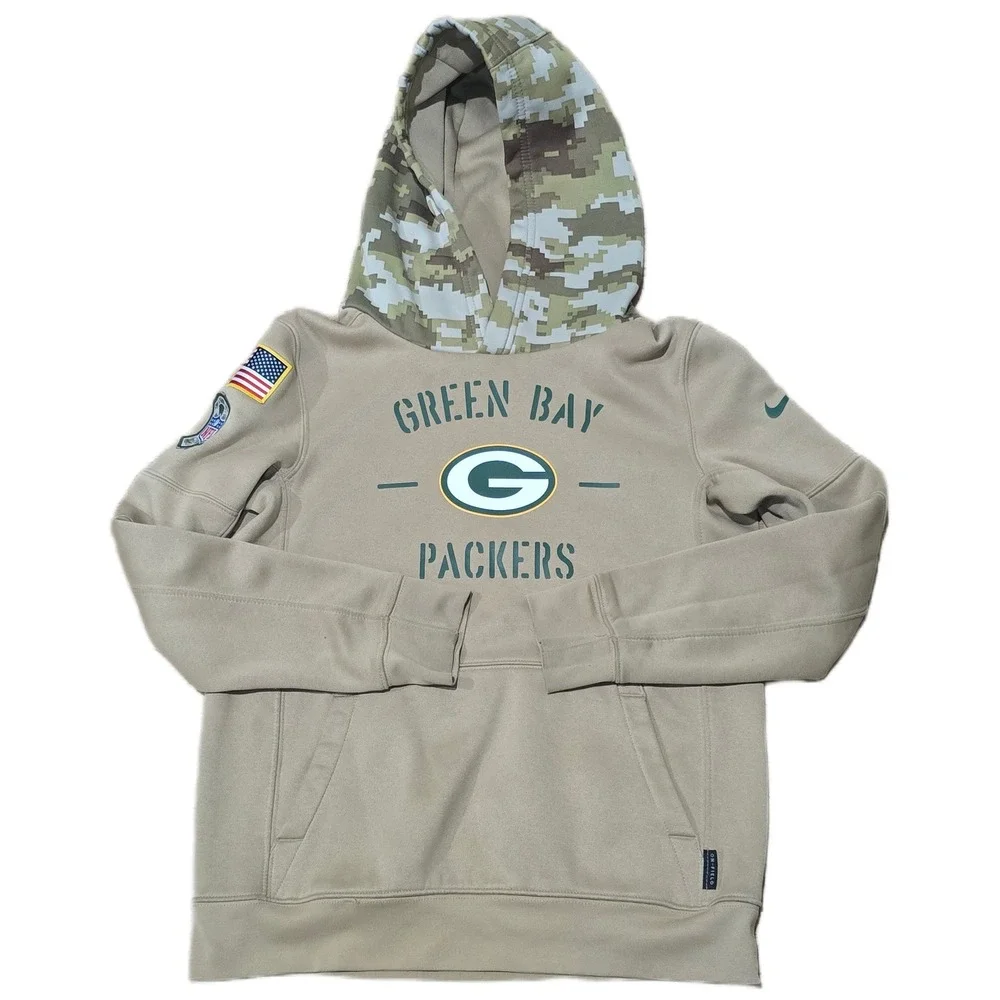 Nike Green Bay Packers Salute to Service Hoodie Tan Camo Youth Medium 10/12 NFL
